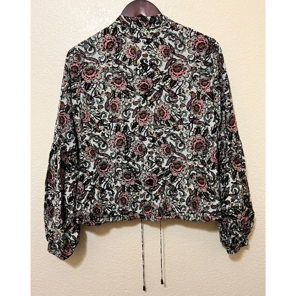 FREE PEOPLE Floral Soft Print Lined Balloon Sleeve Bomber Jacket Boho Preppy XS - Picture 4 of 9